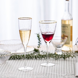 <strong>2025</strong> New Style European Handmade Vertical Pattern Red Wine Glass Goblets Glass <strong>Cup</strong> with <strong>Gold</strong> Rim - Product Image 2