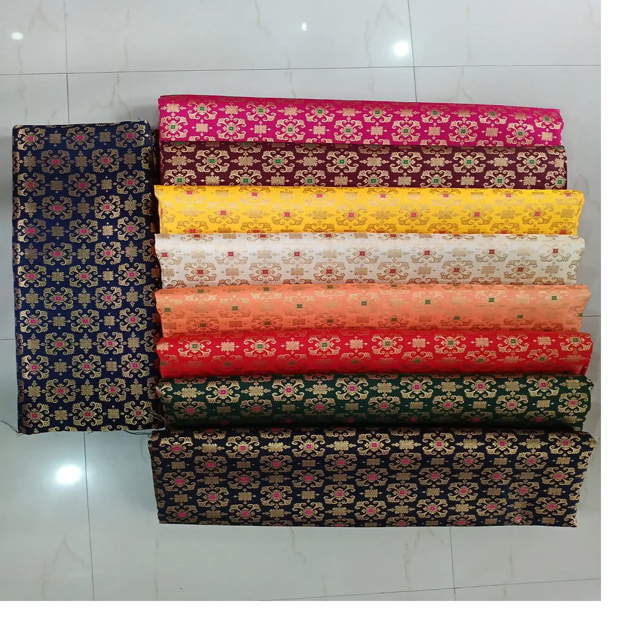 custom made brocade silk fabrics in traditional indian and south east asian designs ideal for resale in light pastel colours