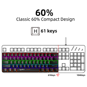 HXSJ Portable 60% Blue LED Backlit Mini Wired Gaming <strong>Keyboard</strong> USB Interface Compatible with for Windows Laptop PC Mac Office <strong>Use</strong> - Product Image 3
