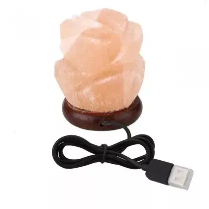 โคมไฟเกลือหิมาลายันไฟกลางคืนขนาดเล็กมีช่องเสียบ USB รูปดอกกุหลาบเกลือสีชมพูธรรมชาติขายส่งคุณภาพดีจากปากีสถาน