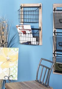 Chất Lượng Cao 2-Khe Cắm Màu Đen Kim Loại Tạp Chí Giá Chủ Treo Giỏ 14 "X 4" X 22 "Với Sơn Mài Kỹ Thuật Cung cấp - Product Image 2