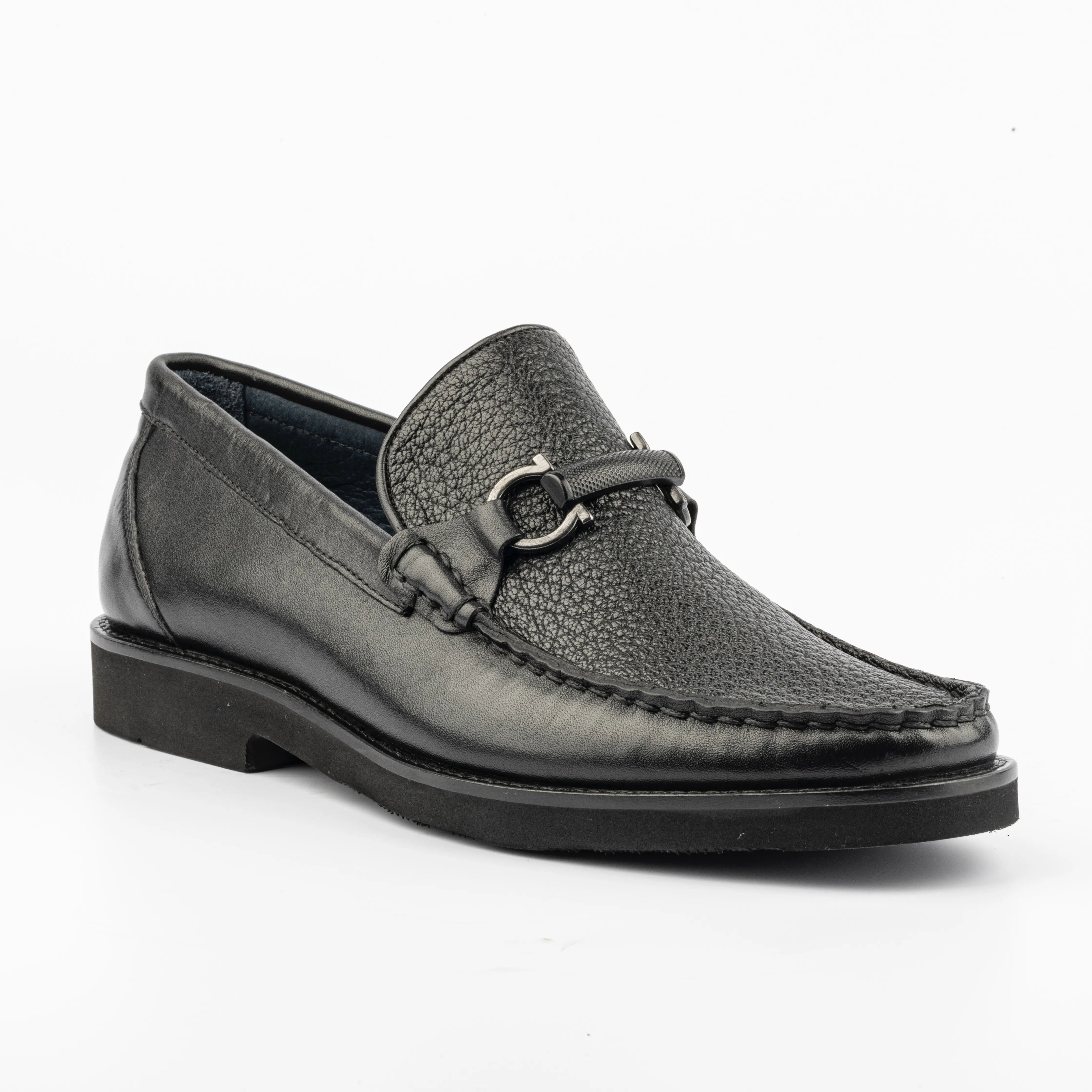 Black Full grain Printed And Plane Calf Leather With Eva Sole Casual Men Moccasin Shoes