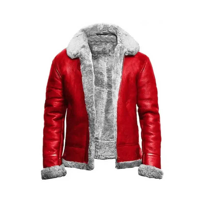 Chaqueta Bomber de cuero marrón de piel de oveja para hombre, nuevo estilo, Cuello de piel con relleno cálido, chaqueta de cuero, productos de invierno 2023