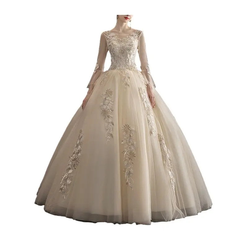 E0110TA51 produk baru gaun pengantin sederhana gaun pernikahan jaring renda bermanik mode Sehe