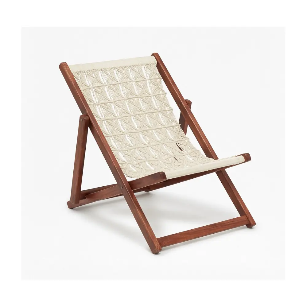 Boho 스타일 꼰 접이식 라운지 의자 마크라메 해먹 스윙 정원 안락 의자 술 나무 접는 해변 의자