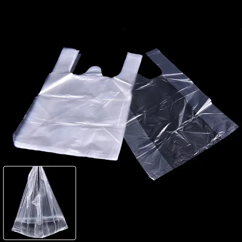 Yüksek kaliteli süpermarket plastik torba yelek alışveriş çantası gıda ambalaj bakkal yelek kolu taşıyıcı T-shirt çanta