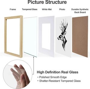 Temperli cam ve yatay dikey duvar montajı ile 4 meşe ahşap çerçeve seti fotoğraf sertifikaları veya sanat için ideal - Product Image 4