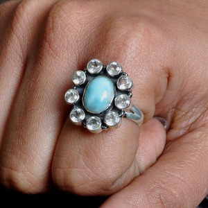 925 ayar gümüş Larimar yüzükler bayanlar için 925 ayar gümüş Oval şekil yüzük takı taş toplu 925 ayar gümüş yüzük - Product Image 6