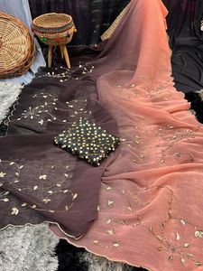 Özel yeni lansmanı yumuşak hafif Georgette İpek Saree iki Ton kırma ve el işi kadınlar için bluz satılık