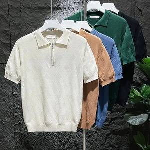 メンズ人気の夏用アイスシルクTシャツ2024クラシックレトロ半袖ポロシャツ毎日固体グリッド静脈新しいスリムフィット - Product Image 2