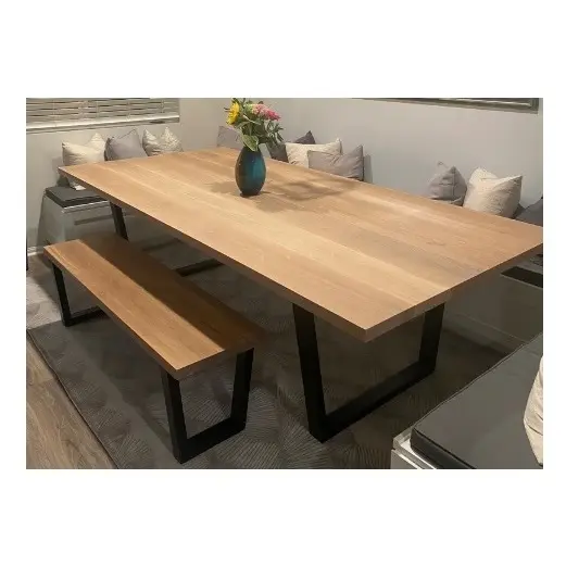 Toptan yüksek kalite Modern lüks yemek masası mobilyası ahşap demir masa Metal bacaklar ve sandalye ile 12 koltuk yemek masası için