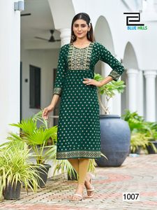 Fancy Rayon 14KGホイルプリントKurtisザリ刺繍シーケンス & スレッド作品インド & パキスタン服 - Product Image 6