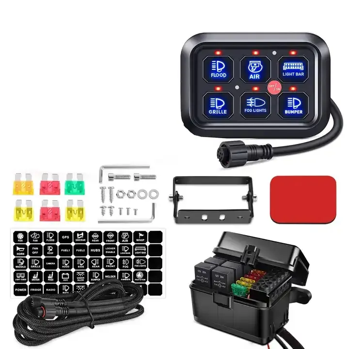 Panel de interruptores RGB de 6 bandas, caja de Control de relé de fusibles, LED, regulable automático, todoterreno, ATV, 4x4, Panel de interruptores de 12V para coche de carreras, camión, RV