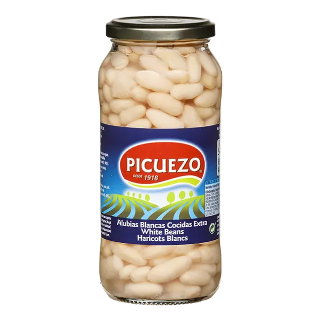 스페인에서 만든 흰 콩 보존 최고 품질의 펄스 슈퍼마켓과 Horeca를 위해 항아리에 조리 된 흰 버터 콩을 먹을 준비