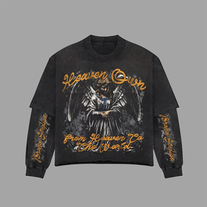 Clotting üretici özel erkek grafik baskılı nefes kumaş çift katmanlı uzun kollu asit yıkama erkekler <span class=keywords><strong>a</strong></span>ğır T Shirt