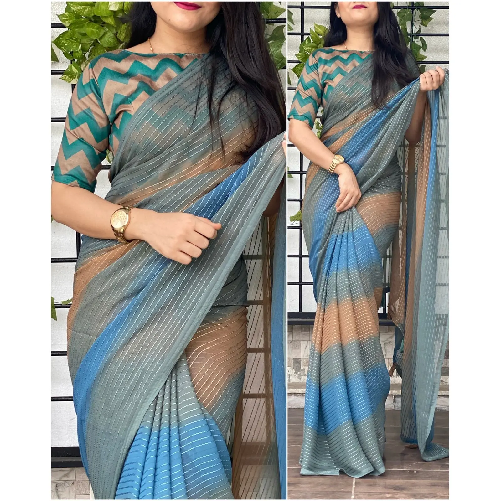 Indian Ethnic Outfit Party Festive Causal Wear Georgette Sequence Work Saree With Banglori Digital Print Blouse For Women Girls