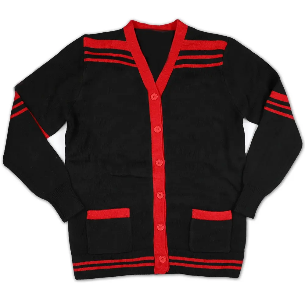 Progetta il tuo Cardigan Casual nero e rosso con Patchwork per confraternita e confraternita