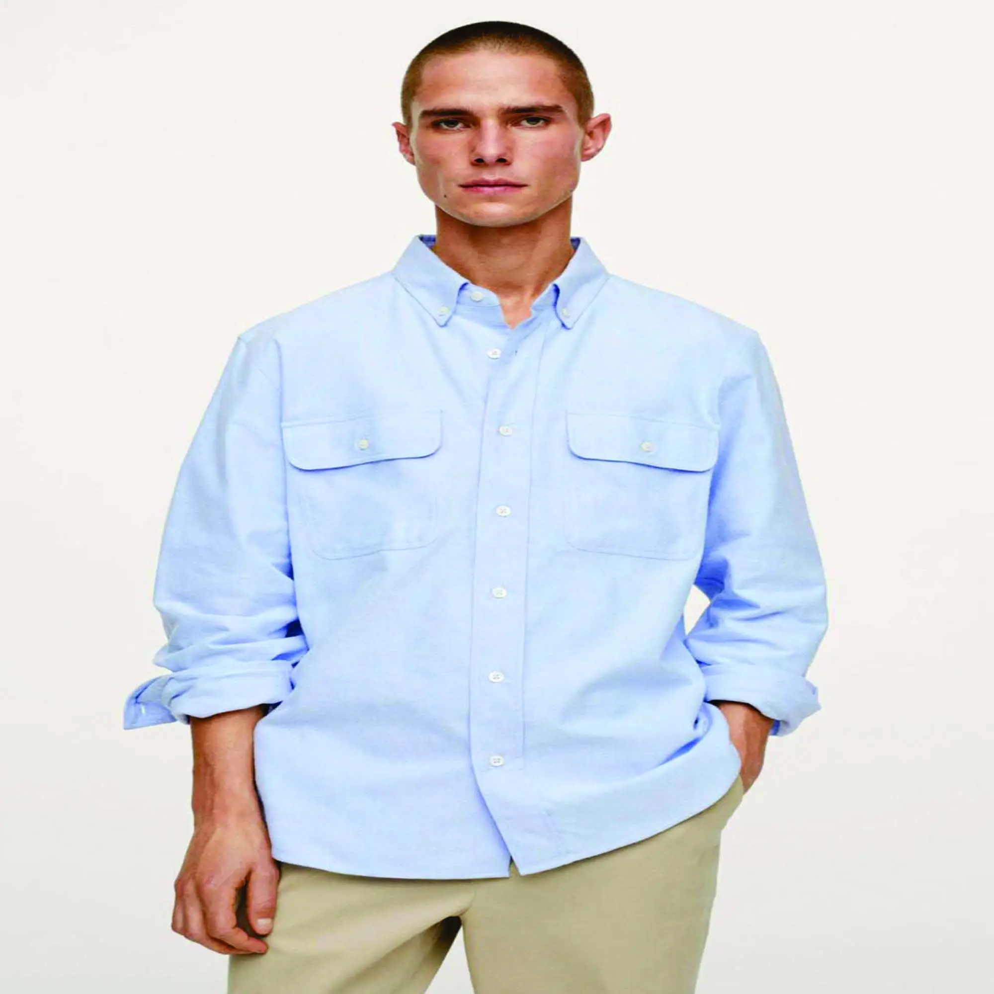 Nueva moda para hombre corte bordado manga larga botón camisa cuello Caballero hombres camisas de vestir Casual Fit diseñador para hombres camisa