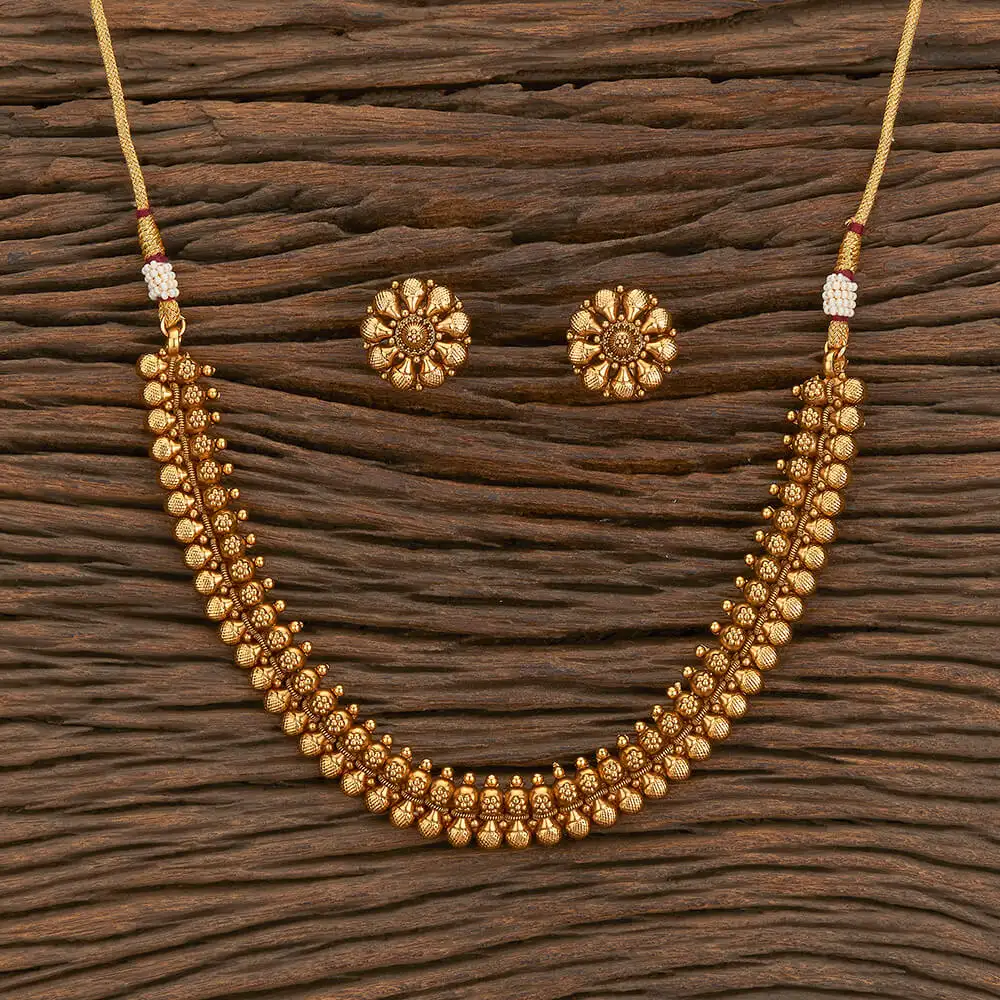 Antique Plain Gold Classic Necklace Set Com Matte Gold Plating 217327 Jewelry Set Para Mulher Meninas