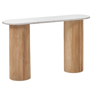 Yeni Trend Modern katı Mango ahşap yuvarlak şekil bol bakmak iki baz beyaz doğal mermer masa giriş oturma koridor konsol masa - Product Image 1