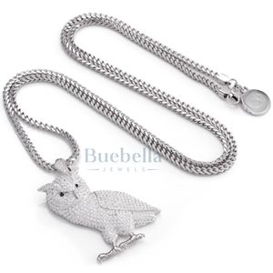 アイシングフクロウペンダントネックレスCZダイヤモンドゴールドメッキヒップホップチェーンブリングラッパースタイルジュエリー男性と女性用