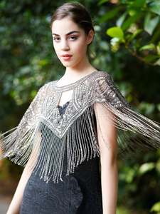 <strong>Elegant</strong> Anti-Static Ladies Evening Party Dress Beaded Cape Embroidered Pearls Crystal Breathable Organza for Prom Club - Product Image 4