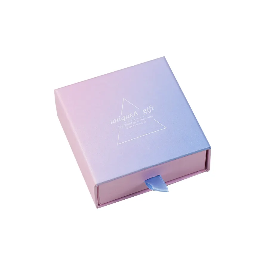 Scatola di imballaggio di gioielli sfumati rosa viola di lusso 9x9x3.8cm scatola di imballaggio per orecchini di alta qualità con Display ad anello di fidanzamento