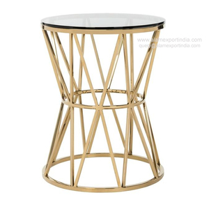 New modern design End Round Bent Black Gold Metal Glass Marble Texture <strong>Mdf</strong> Wood Nest <strong>Set</strong> of 2 Nesting Coffee Room Side <strong>Table</strong> - Product Image 2