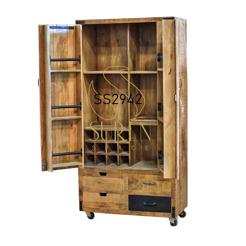 Eye Catching Design Top Quality Living Room Furniture Indian Wine Rack Designer Almirah Style Wooden Drawer Cabinet