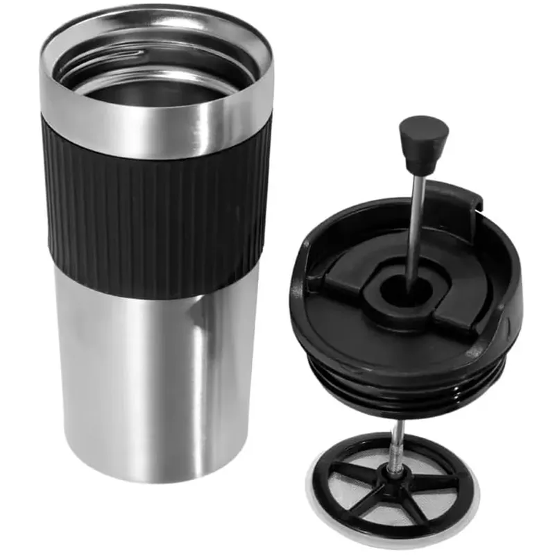 French Press 12 oz in acciaio inox Design portatile da viaggio tazza da caffè con manicotto in Silicone isolamento sottovuoto caffè stampa francese