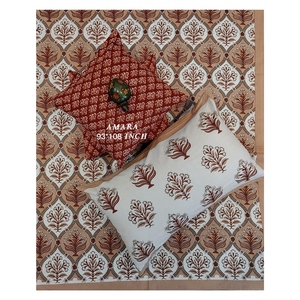 AMBS036 Latest Premium Collection Amara &amp; <strong>Masakali</strong> 93x108 With 2 Hand Block Cushion Covers Premium Queen Size Bed Sheets
