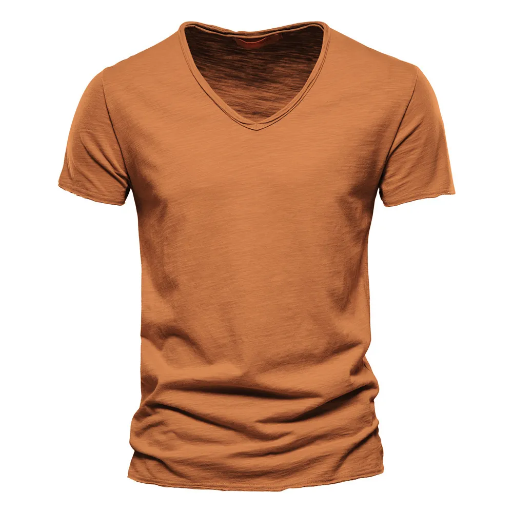 Zomer Casual Streetwear Heren 100% Katoenen V-Hals Tops Met Korte Mouwen T-Shirt Voor Mannen T-Shirt Voor Heren