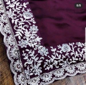 インドのエスニックブライダルシーケンスと刺繍のコーディング作業カットワークボーダー独占サリー大人結婚式見事な流行 - Product Image 5