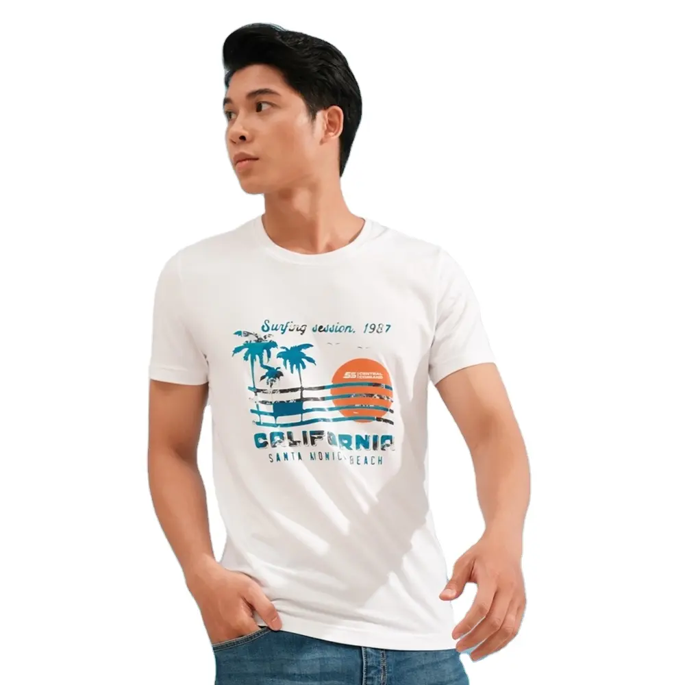 Camiseta de algodón para hombre, camiseta con logo impreso, personalizada y fabricación de ropa informal, hecha en Vietnam, verano 100%