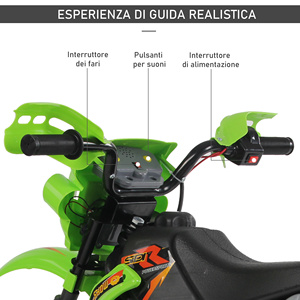3 yıl ve üstü çocuklar için yeşil eğitim tekerlekleri ile HOMCOM elektrikli motokros, 6V pil hızı 2.5km/s, 102x53x66cm - Product Image 5