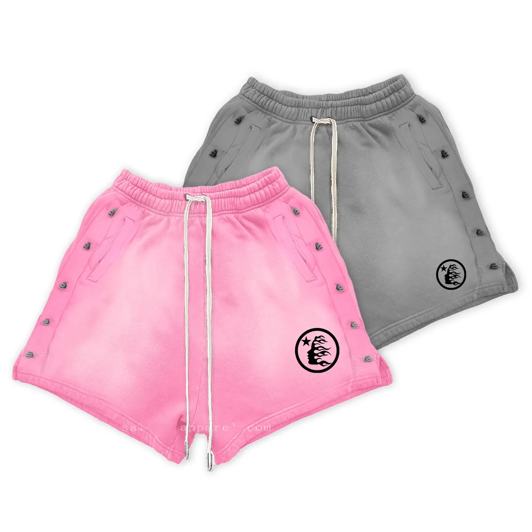 Individuelle Streetwear Unisex Sweatshorts Schnappunterknie 100 % Baumwolle Druck einfarbig Sommer Bermuda Jogger Acid-Washed Shorts für Herren