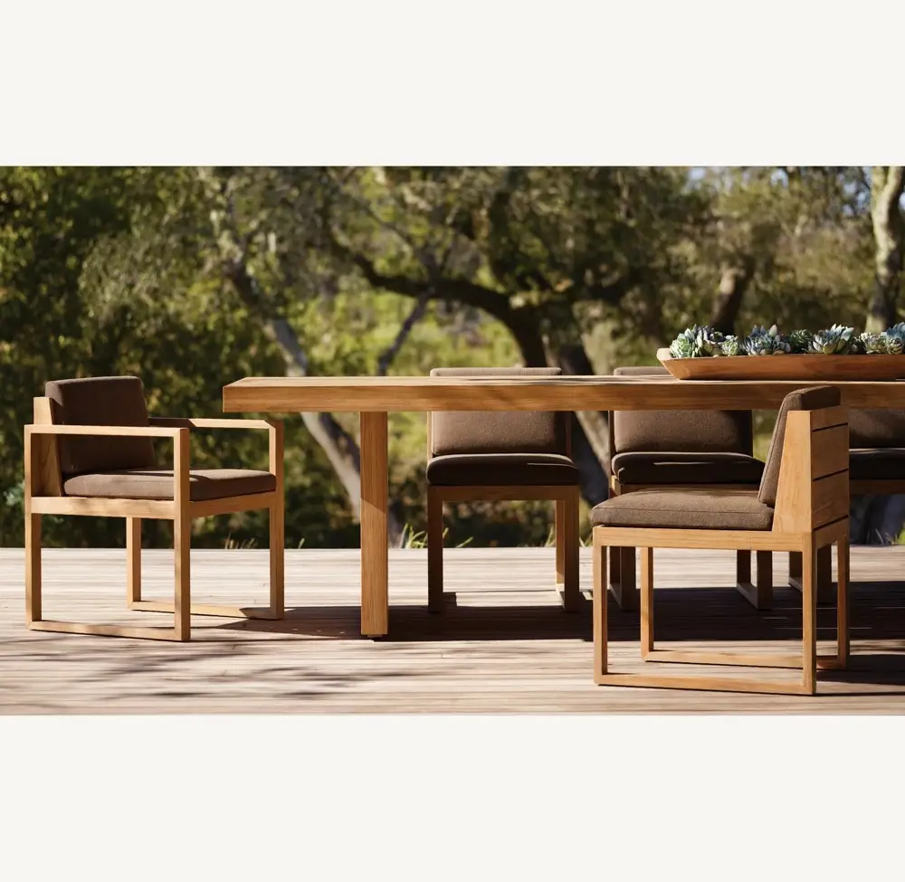 Muebles modernos de madera de teca para exteriores, juego de mesa y silla de comedor
