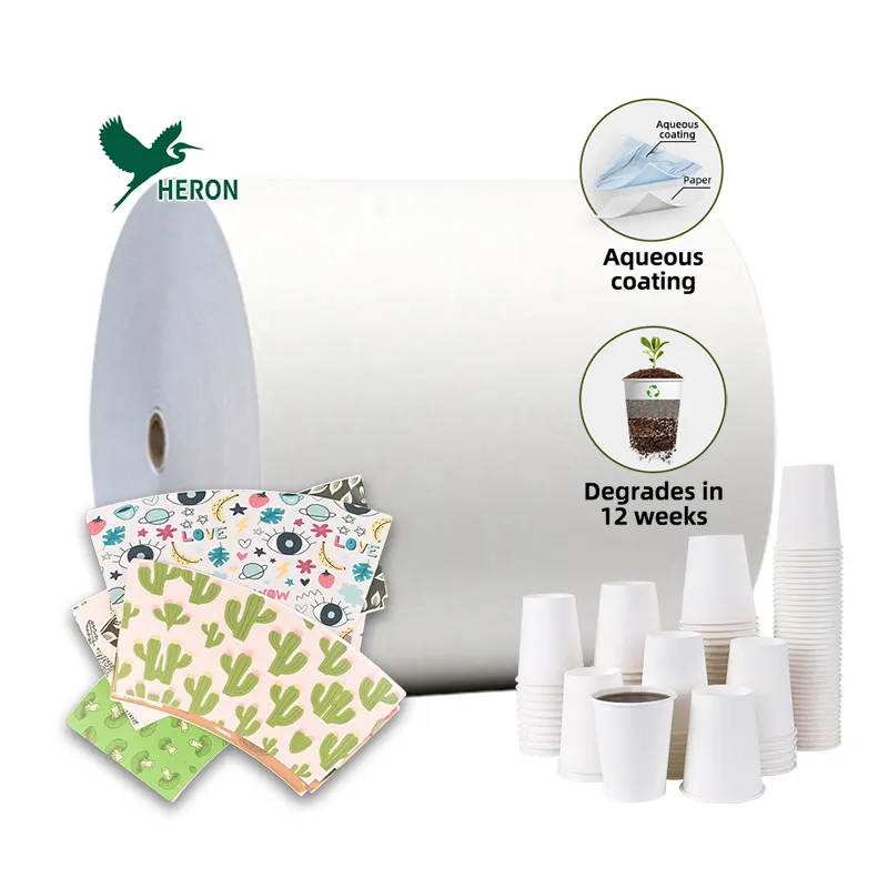 Rolos de papel de revestimento material à base de água 265 295 315 GSM paredes duplas rolo de papel biodegradável casca fria copo