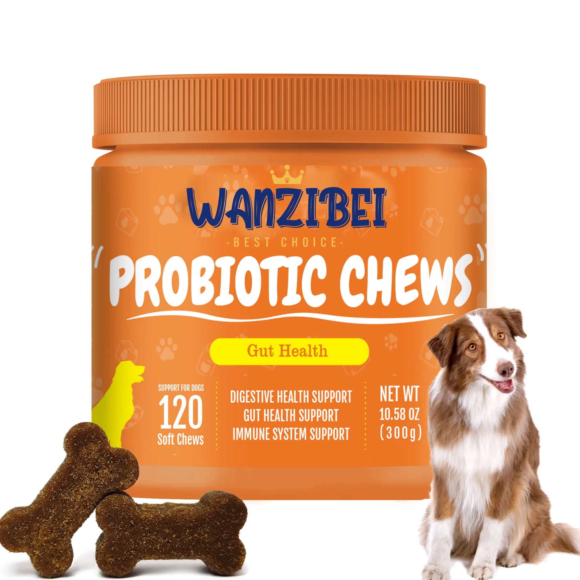 Wanzibei Probióticos masticables para perros, todos los probióticos naturales para perros promueven las enzimas digestivas para el estreñimiento, estimulan la salud intestinal