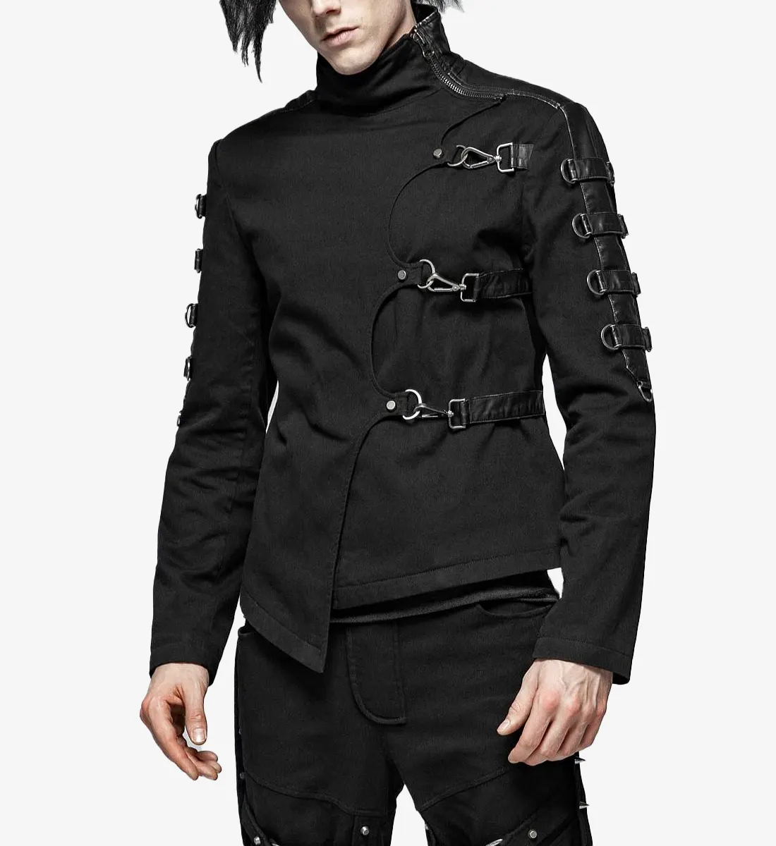 Manteau droit en sergé de coton pour hommes, punk, gothique, à boucles punk, costumes, manteaux gothiques personnalisés pour hommes