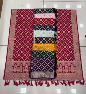 Raghuveer kreasyonlar kadın zarif 100% Rayon Chanderi kumaş Dupatta dizisi ile çalışmak yumuşak hafif hint pakistan - Product Image 4
