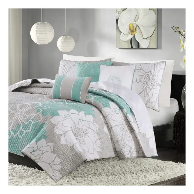 Lençol de cama de casal 100% algodão orgânico bordado estampado cor azul tamanho alta qualidade para uso doméstico em hotel baixo preço barato