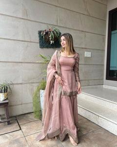 מראה טרנדי חדש של שררה פלזו עם georgette רקמה כבדה עם עבודה רקמה כבדה עם שרוול מפואר מלא
