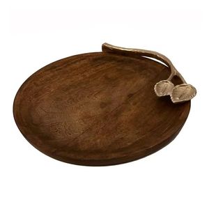优质木制托盘定制设计金属手柄餐具高档优质手工木制托盘 - Product Image 3