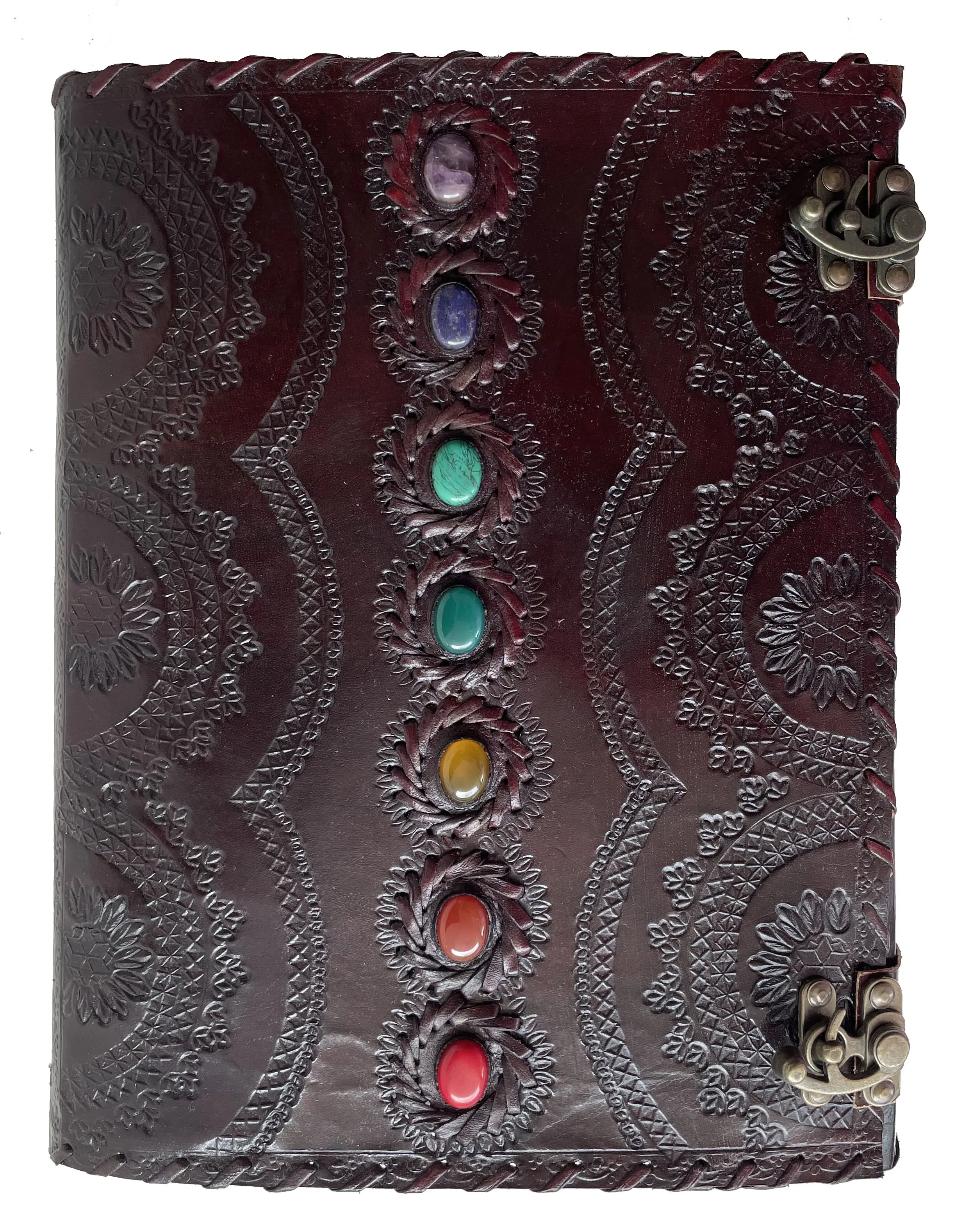 Jurnal kulit tujuh batu cokelat timbul buatan tangan buku kertas buku sketsa buku catatan eyeshadow jurnal kulit antik