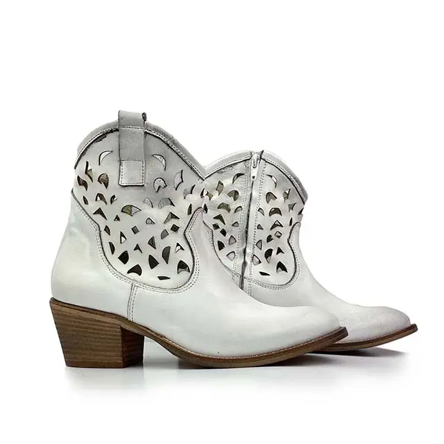 HECHO EN ITALIA True Leather White Western Cowgirl Texan Boots Botas de vaquero Mujeres Botines hechos a mano Moda para mujer Botines anchos