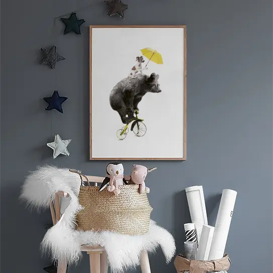 Incorniciato sul muro orso e cane dipinto con cornice animal wall art safari nursery prints