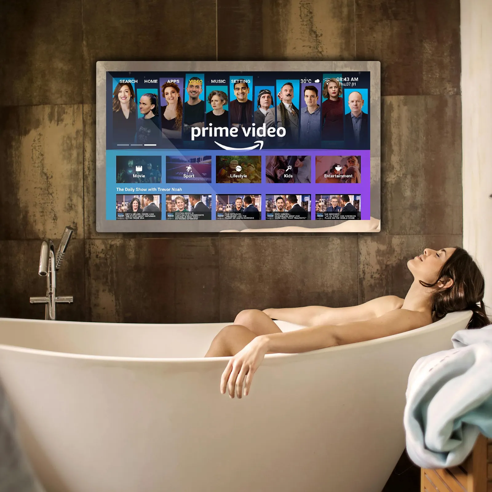 Hocrown 32 pollici Smart TV 4K Ultra HD Android TV IP66 impermeabile Smart specchio TV con telecomando vocale per bagno 2024 più recente