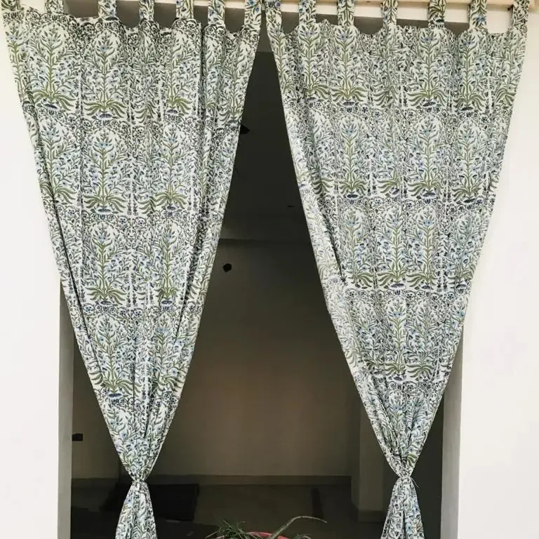 Set di tende di cotone per finestra e porta blocco stampato blocco di legno stampato tenda Set cotone indiano