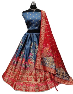 Saf ipek Varanasi Dupatta parti aşınma koleksiyonu ile tasarımcı brokar kumaş <span class=keywords><strong>Lehenga</strong></span>